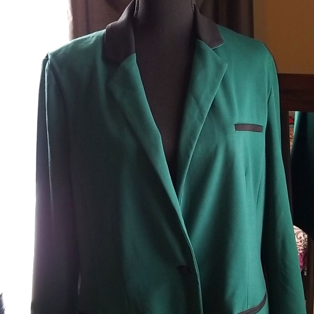 Teal green and black one button blazer